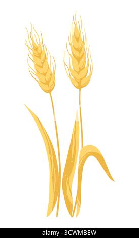 Wheat ear cartoon vector illustration. Harvest wheat grain, growth stalk, whole bread grains. Field cereal nutritious design element for packaging, label, bakery grocery branding, packaging background Stock Vector