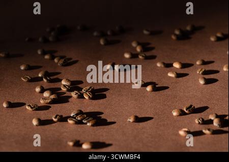 Whole, roasted coffee beans on blown background Stock Photo