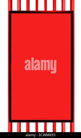 Bright red rectangular screen and black border and white background repetitive pattern alternating vertical red stripes and graphic visual effect. Fra Stock Photo
