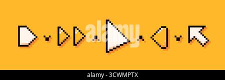 Pixel art Y2K white and yellow arrows. Stock Vector