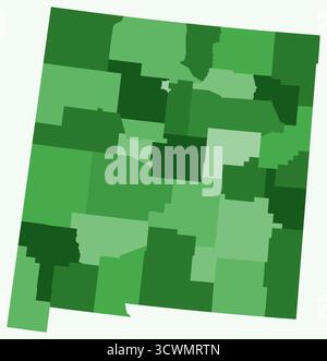 Map of New Mexico with counties. Just a simple state border map with county division. Green color palette. Stock Vector
