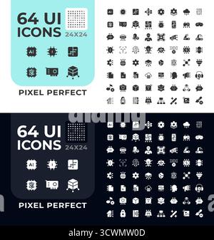 Production automation glyph ui icons set for day and night mode Stock Vector
