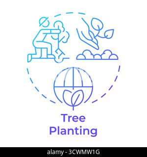 Tree planting blue gradient concept icon Stock Vector