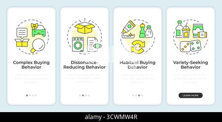 Types of buying behavior onboarding mobile app screen Stock Vector