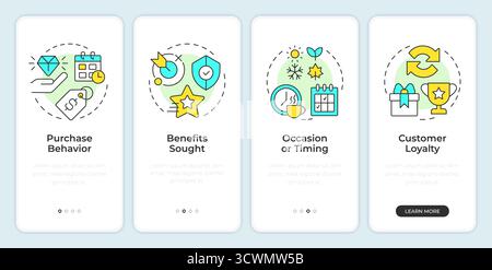 Types of behavioral segmentation onboarding mobile app screen Stock Vector