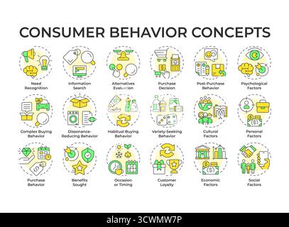 Consumer behavior multi color concept icons Stock Vector