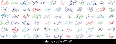 Fake signature set. Handwriting autograph examples. Stock Vector