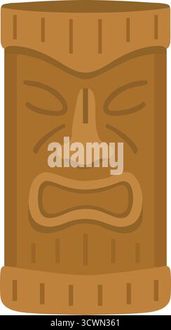 A cylindrical mug features a bold carved face inspired by tropical motifs in rich brown tones Stock Vector