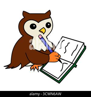 owl writing on book fantasy educational poster education Stock Vector