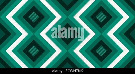 Viridian diamonds, colorful zigzags, diamonds, and optical illusion, seamless geometric vector pattern . Bold abstract design background, fabric, wall Stock Vector