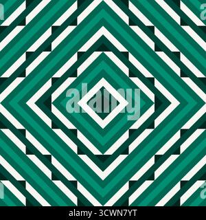 Viridian diamonds, colorful zigzags, diamonds, and optical illusion, seamless geometric vector pattern . Bold abstract design background, fabric, wall Stock Vector