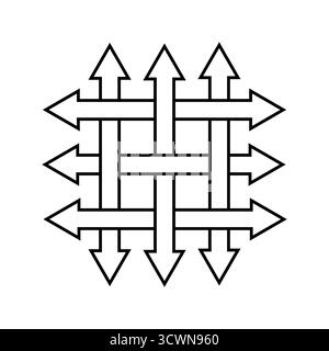 Symmetrical Grid Arrows Pointing in Multiple Directions, arrows arranged in grid pattern with alternating directions layout Stock Vector