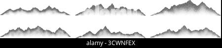 Grain noise stippled mountain range ridges terrain texture landscape vector illustration set. Stock Vector