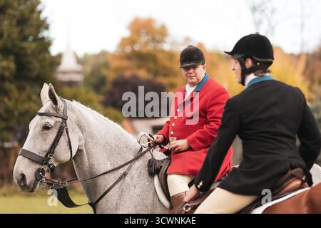 Members of the Toronto and North York Hunt Club, gather for their annual Thanksgiving Parade on October 11, 2025 in Creemore, Ontario, Canada. Stock Photo
