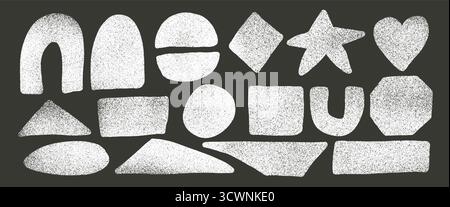 Chalk textured geometric shape set. Text boxes kids frames. Arch, star and square figures. Vector hand drawn quotation stickers shapes. Scribbles desi Stock Vector