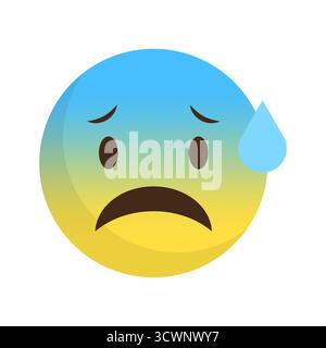 Anxious blue face. Sweating emoji character. Fearful expression emotion. Vector distress symbol. EPS 10. Stock Vector