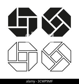 Geometric octagon shapes. Abstract graphic element. Two black Vector. Modern line art. EPS 10. Stock Vector