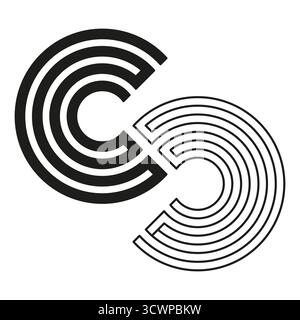 Concentric circle arc. Black white round shape. Optical C letter Vector symbol. Abstract geometric logo. EPS 10. Stock Vector