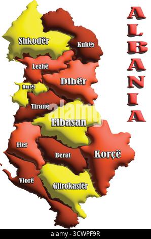 Albania Map – Orange 3D Balloon Vector Illustration of Country Outline for Geography, Travel, and Education Stock Vector