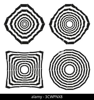 Target square circles. Four geometric elements. Concentric round Vector shapes. Black white abstract icons. EPS 10. Stock Vector