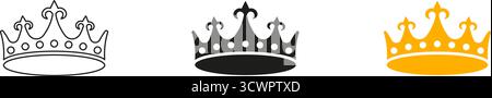 Crown With Spikes Line and Solid Icon Set. Bold ceremonial headwear symbols for kings and fantasy empires. Symbol Collection. Isolated Vector Stock Vector