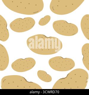 Hand Drawn Potatoes Seamless Pattern Vector Illustration on White Background Stock Vector