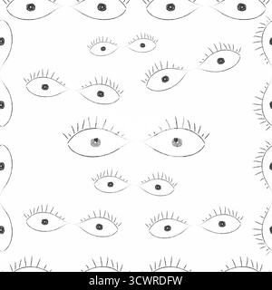 Hand Drawn Eyes Seamless Pattern Vector Background with Watching Gaze Illustration Stock Vector