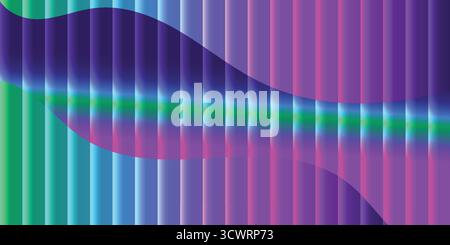 Vibrant Abstract Neon Stripes And Wave Shapes In Purple, Green, And Blue Gradient. Stock Vector