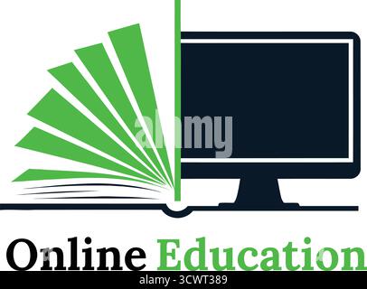 Online education concept open book computer screen growth bars representing learning illustration Stock Vector