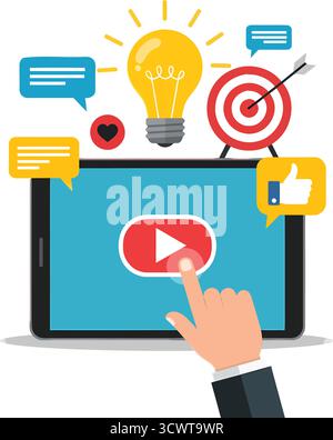 Digital learning online education technology tablet screen play button idea target success illustration Stock Vector