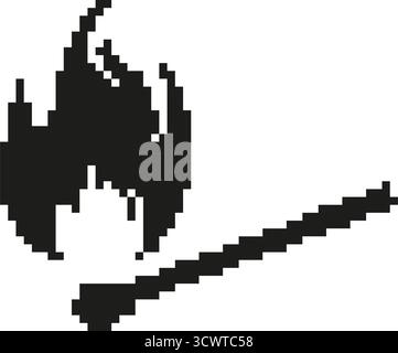 Burning Matchstick Pixel Art Icon. Ignition, Fire Starting, And Heat Generation Symbol. Energy And Survival Tool Representation. Isolated Vector Stock Vector