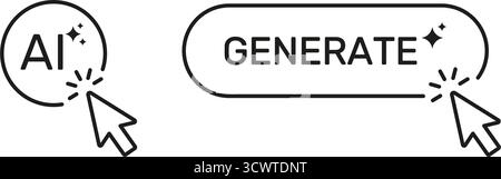 Artificial Intelligence Generate Button Cursor Click Line Icon Set. Digital Creativity Innovation Machine Learning User Interface Symbol Collection Stock Vector