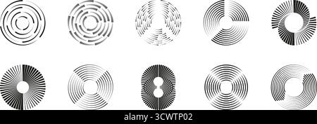 Geometric Spiral Circular Line Shapes Set Isolated on Transparent Background. Modern Dynamic Motion Geometric Shapes with Spiral Line Pattern Stock Vector
