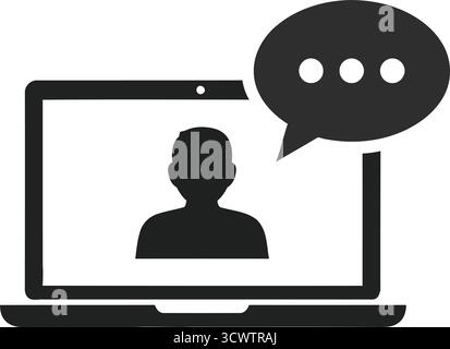 Online communication concept laptop user profile speech bubble icon for digital learning and remote interaction illustration Stock Vector