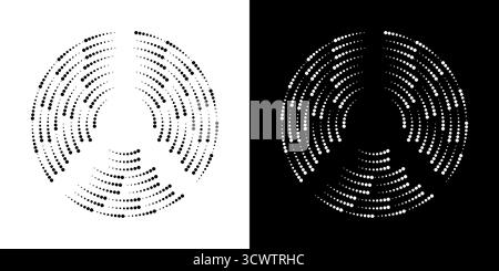 Halftone Dotted Speed Lines Circle Set. Round Dot Circle Frame. Abstract Dotted Round Circle Halftone Shapes on White and Black Background. Isolated Stock Vector