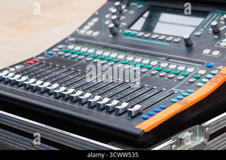Professional music mixer. DJ remote music control panel. Stock Photo