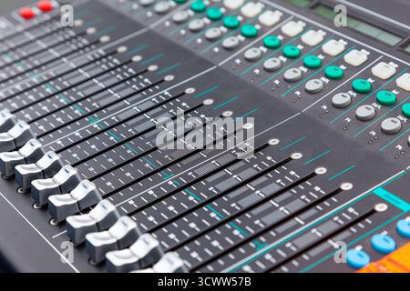 Professional music mixer. DJ remote music control panel. Stock Photo