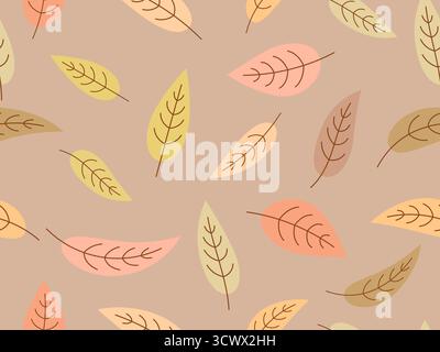 Seamless pattern with leaves in a pastel color palette. Autumn background with leaves in a simple style. Autumn falling leaves for print, banners, and Stock Vector