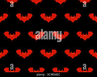 Seamless pattern with flying bats for Halloween decor. Red bat silhouettes on a dark background. A scary background with bats for printing on fabric a Stock Vector
