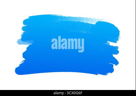 Oil art brush painted textured stripes isolated on white background, Set palette watercolor blue strokes. Stock Photo