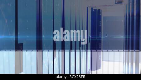 Displaying abstract glitch pattern on digital screen overlay, with pixel noise and light streak Stock Photo