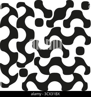 Abstract wavy pattern. Monochrome organic forms. Interlocking shape Vector. Geometric fluid texture. EPS 10. Stock Vector