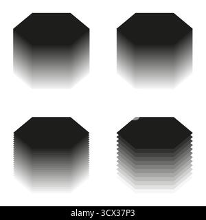 Geometric cube icons. Stacked block shapes. Gradient Vector elements. Abstract three dimensional forms. EPS 10. Stock Vector