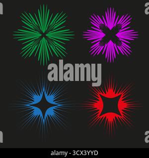 Color splash icons. Explosive firework symbols. Bright Vector elements. Festive celebration graphics. EPS 10. Stock Vector
