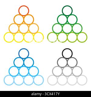 Billiards balls set. Colored circle pyramids. Game Vector symbols. Multiple rack icons. EPS 10. Stock Vector