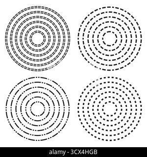 Dotted circle patterns. Line dash shapes. Abstract geometric Vector. Radial element collection. EPS 10. Stock Vector