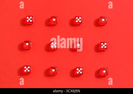 Game dices on red background Stock Photo