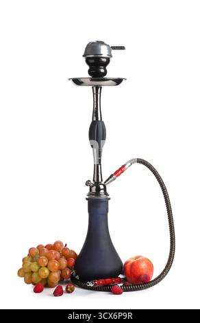 Modern hookah with fruits and berries on white background Stock Photo