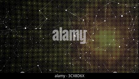 Displaying network of white nodes and thin lines in digital data visualization, with grid pattern Stock Photo