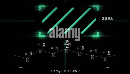 Displaying scanning reticle framing four diagonal bars on green interface with segmented data line Stock Photo